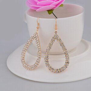 3/$35 Glam Oval Drop Dangle Rhinestones Earrings Gold Tone Diamond Bling Jewelry